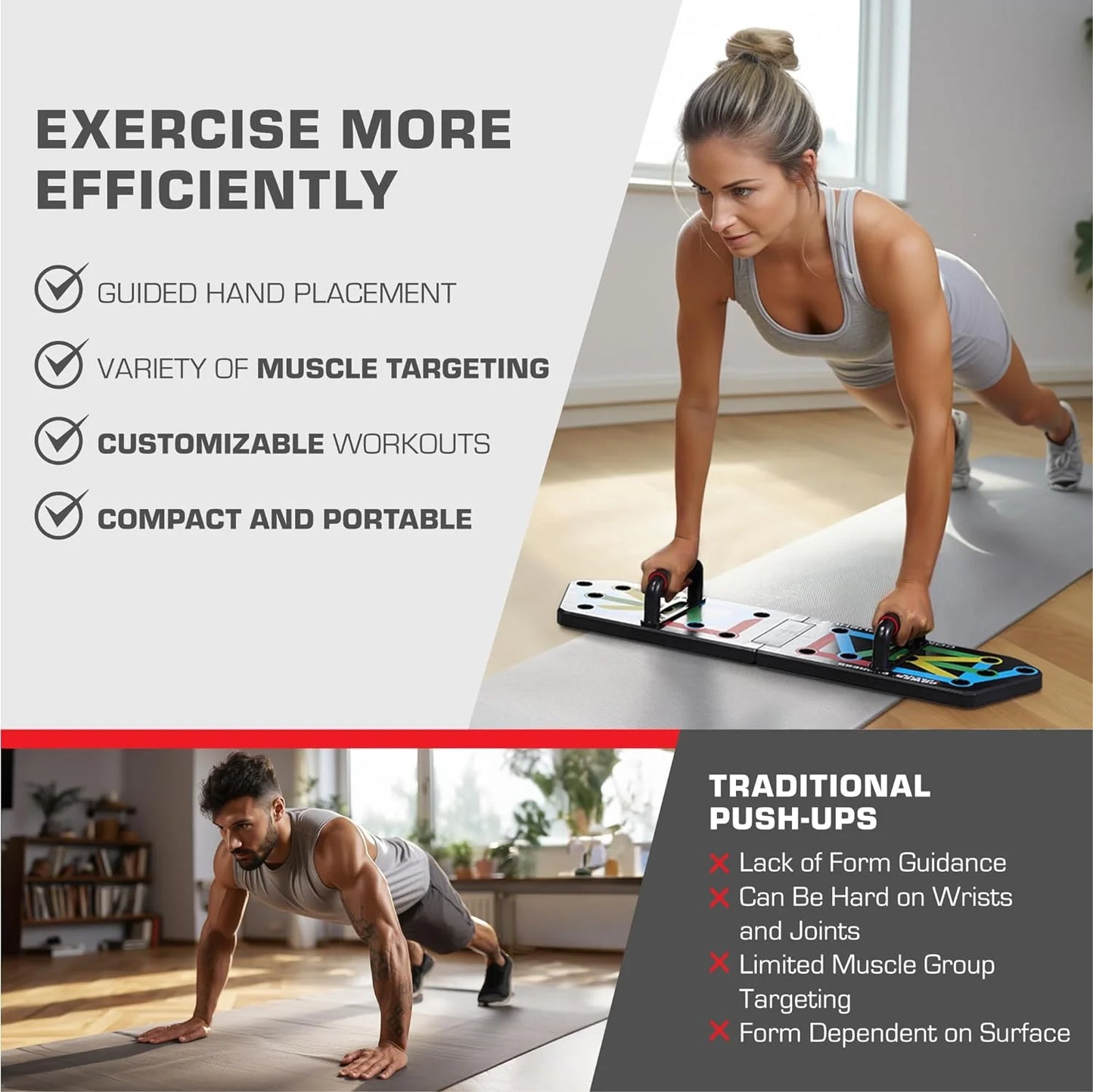 Express Push up Board - Full Upper Body Workout Handles for Perfect Push-Up Form - Exercise Board for Men or Women - Adjustable to Target Muscle Groups